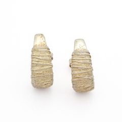 925 Vintage Sterling Silver Textured Brutalist Half Hoop Stud Earrings