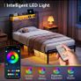 3ft Single Bed Frame with Storage Wooden Headboard, LED Light & Charging Station, Platform Metal Bed Frame Single with Underbed Storage, Strong Metal Slat Support Image 9