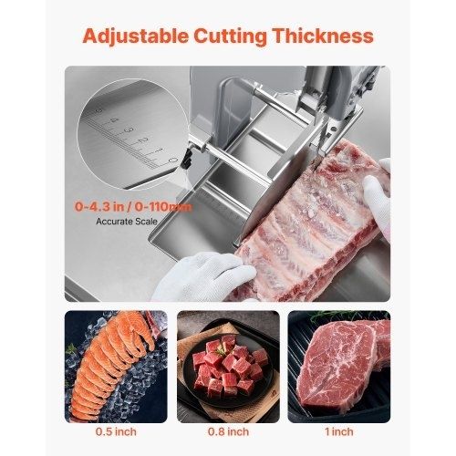 Commercial Electric Meat Bandsaw, 650W Stainless Steel Countertop Meat Sawing Machine, Workbench 315 x 460 mm, 110 mm Max Cutting Thickness, Frozen Fish Cutter for Rib Pork Beef