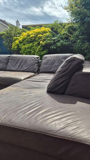 Premium Dark Brown Leather Corner Sofa & Matching Storage Ottoman