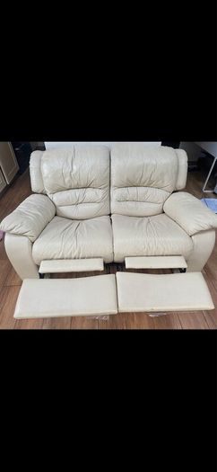 Two seater recliner leather sofa