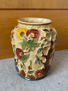 Vintage HJ Wood Staffordshire "Indian Tree" Handpainted Raised Floral Vase