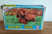 Lucky Dog 90's vintage toy dog barks, barking dog walks forward, shakes head, wags tale