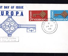 1968 Ireland Europa (CEPT) Commemorative Stamp First Day Cover (FDC) with Corcaigh (Cork) steele cancel