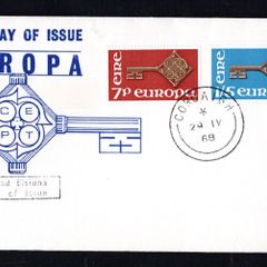 1968 Ireland Europa (CEPT) Commemorative Stamp First Day Cover (FDC) with Corcaigh (Cork) steele cancel
