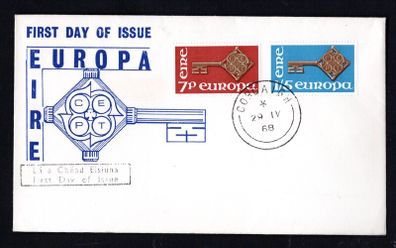 1968 Ireland Europa (CEPT) Commemorative Stamp First Day Cover (FDC) with Corcaigh (Cork) steele cancel