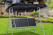 Metal Garden Swing Chair, 3-Seater Swing Seat, Patio Hammock Bench Canopy Lounger, Black