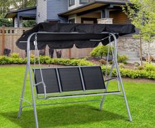 Metal Garden Swing Chair, 3-Seater Swing Seat, Patio Hammock Bench Canopy Lounger, Black