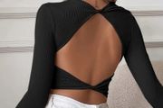 temu Elegant Backless Long Sleeve T-Shirt size XS UK 4/6