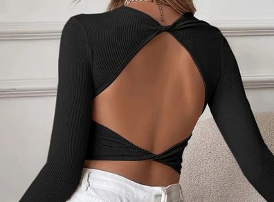 temu Elegant Backless Long Sleeve T-Shirt size XS UK 4/6