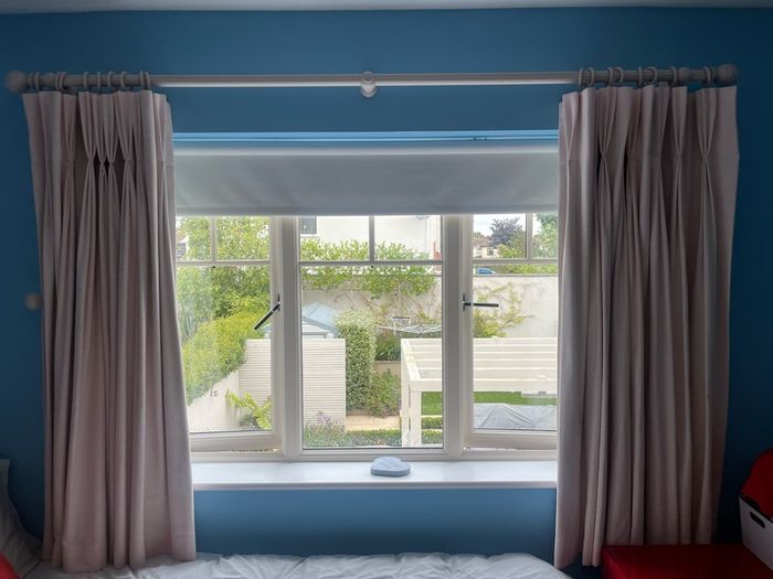 Bedroom Curtains, pole and hold backs