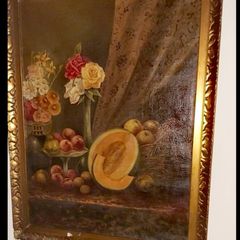 Large antique still life oil on canvas