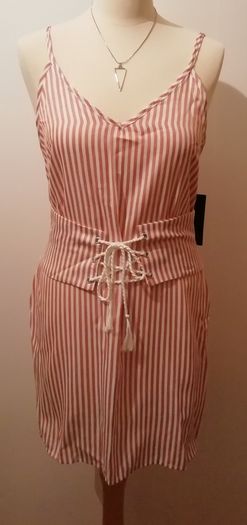Pretty Little Thing Rust Stripe Tie Waist Dress New With Tags  Size UK12 CAN POST