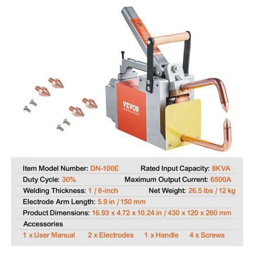 Portable Spot Welder, 1/8-inch Thick Spot Welder Machine with 1.5KVA Input Capacity, Handheld Welding Tip Gun Metal Sheet Spot Welding Machine for Carbon Steel, Stainless Steel, Aluminum Sheet