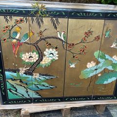 Vintage Chinese lacquer screen in gold frame