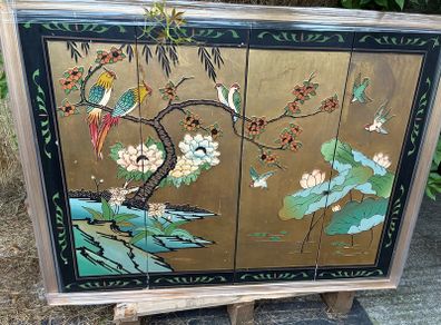 Vintage Chinese lacquer screen in gold frame