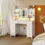 Vanity Desk with Movable LED Mirror and 8 Drawers, Dressing Table with Built-in USB Power Outlets & RGB Light Strip Vanity Table with 4-Layer Adjustable Shelves, White Makeup Desk 110x40x137cm Image 7