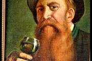 Oil painting of a hunter with a glass of wine