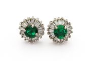 925 Sterling Silver Green Glass &amp; Cubic Zirconia Stud Earrings