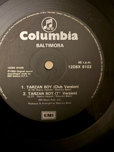 Baltimora Tarzan Boy 1985 UK 12inch Vinyl Summer and Club Versions