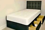 New Stylish single ,Double 4ft, 4ft6, King 5ft And 6ft Superking Sizes Divan Beds Instock. Drawers And Optional Tufted Mattresses Available. Free Delivery