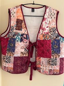 Shein VCAY Quilted Print Tie-Up Padded Vest Jacket