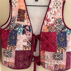 Shein VCAY Quilted Print Tie-Up Padded Vest Jacket