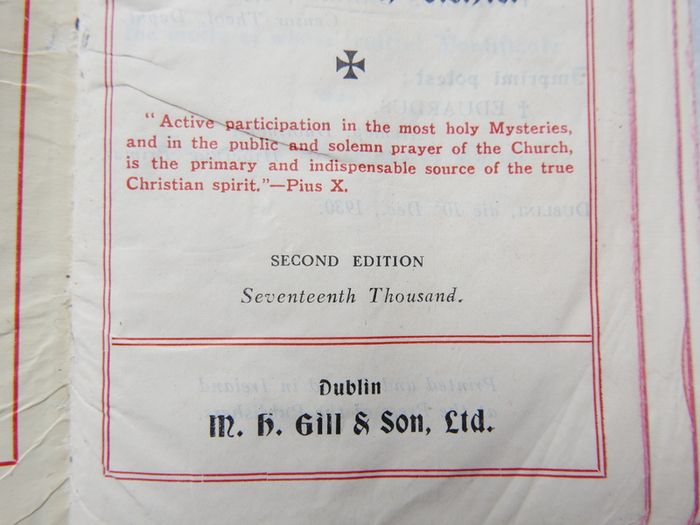 Vintage Catholic pocket prayer manual titled The Voice of the Church, compiled by Father Aloysius, O.S.F.C., and published in Dublin by M.H. Gill & Son, Ltd.