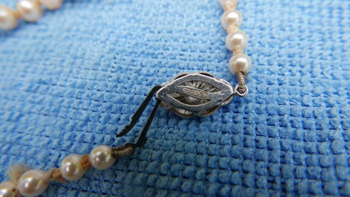 Vintage 60's Long Hand Knotted Faux Cream Pearl? Necklace Sterling Silver 925 Clasp