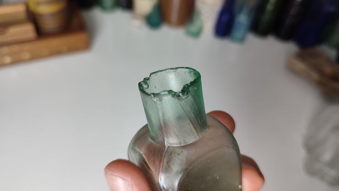 136 - Antique Sea Glass Cork Burst Top Inkwell Collectible Decorative Bottle