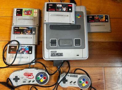 Super Nintendo with games
