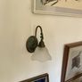 Vintage Lustrarte Brass Wall Sconce Goose Neck Pendulum Shade Holder Finished in Antique Verdigris Image 8