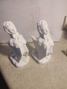 Pair vintage  hand made porcelain figurines / miniature vases or flower holder.