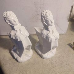 Pair vintage  hand made porcelain figurines / miniature vases or flower holder.