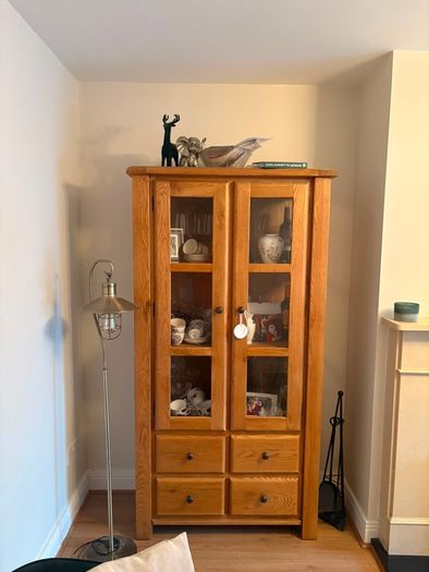 solid oak glass cabinet