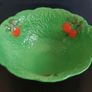 Superb Vintage Kitsch Fieldings Crown Devon Large Circular Green Lettuce Leaves Salad/Fruit Bowl with Fabulous Hand-Painted Tomatoes!! Circa 1930+ Image 2
