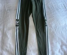 Adidas Women's Green Leggings with White Stripes - size UK 8