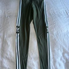 Adidas Women's Green Leggings with White Stripes - size UK 8