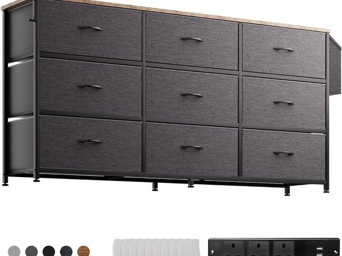 Fabric Chest of Drawers - 9 Drawers Large TV Stand for 43-65