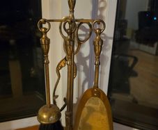 Vintage Brass Fireplace Companion Set. Poker, Tongs, Brush & Shovel