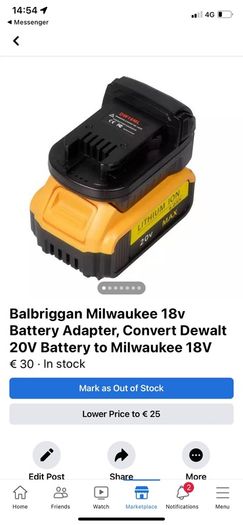 Balbriggan Milwaukee 18v Battery Adapter, Convert Dewalt 20V Battery to Milwaukee 18V