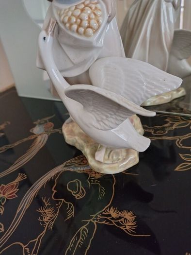 Large Vintage Girl with Goose Figurine by Tengra