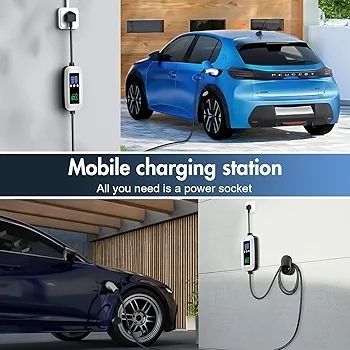 EV Charger Cable Type 2 to 3 Pin Plug 3KW, 6M, 6/8/10/13A, Adjustable Current EV Charger,With LED Screen Timing Delay IP66/IP65, With Carry Bag and Type 2 EV Cable Holder for EVs and PHEVs