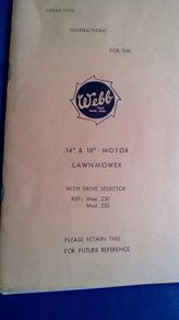 Webb Lawnmower Operating Instructions. Model 250.