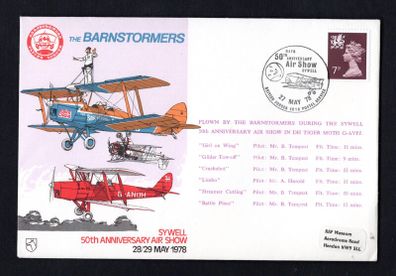 1978 Great Britain Illustrated Flight Cover Commemorative 50th Anniversary of the Air Show Sywell with the cover flown by the Barnstormers tying 7p Welsh Machin definitive stamp