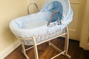 Grey and blue wicker basket  with grey rocker stand