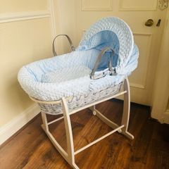 Grey and blue wicker basket  with grey rocker stand
