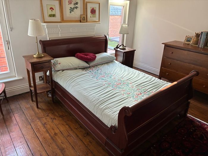 Traditional Wooden Double Bed + Bedside Tables
