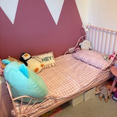 IKEA Pink Minnen Extendable Kids Bed and Mattress