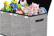 Kids Toy Box Storage Large, Black Foldable Chest for Girls Plush Toys, Fabric Basket Organiser Bins with Lids and Handles for Bedroom, Nursery, Clothes, Blankets, Children (FREE POSTAGE)